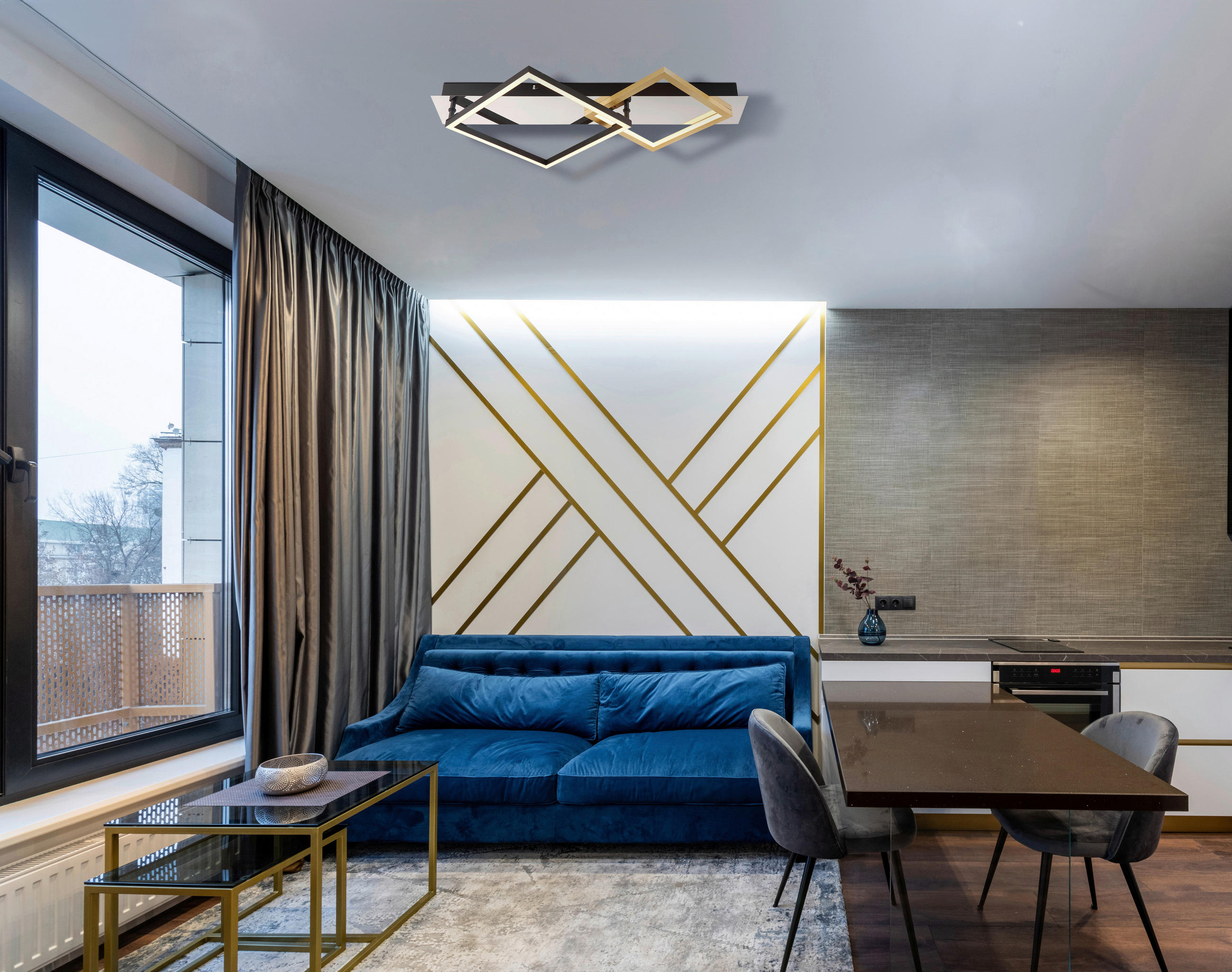 Thumbnail - Globo Led-Deckenleuchte, Opal, Schwarz, Gold, Metall, Kunststoff, 35.5x7x59 cm, Lampen & Leuchten, Innenbeleuchtung, Leu...