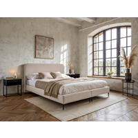 BOXSPRINGBETT 140/200 cm,  in Beige, gepolstertes Kopfteil, Topper, Matratzen, H2 = mittel  - Beige/Schwarz, MODERN, Holzwerkstoff/Textil (140/200cm) - MID.YOU