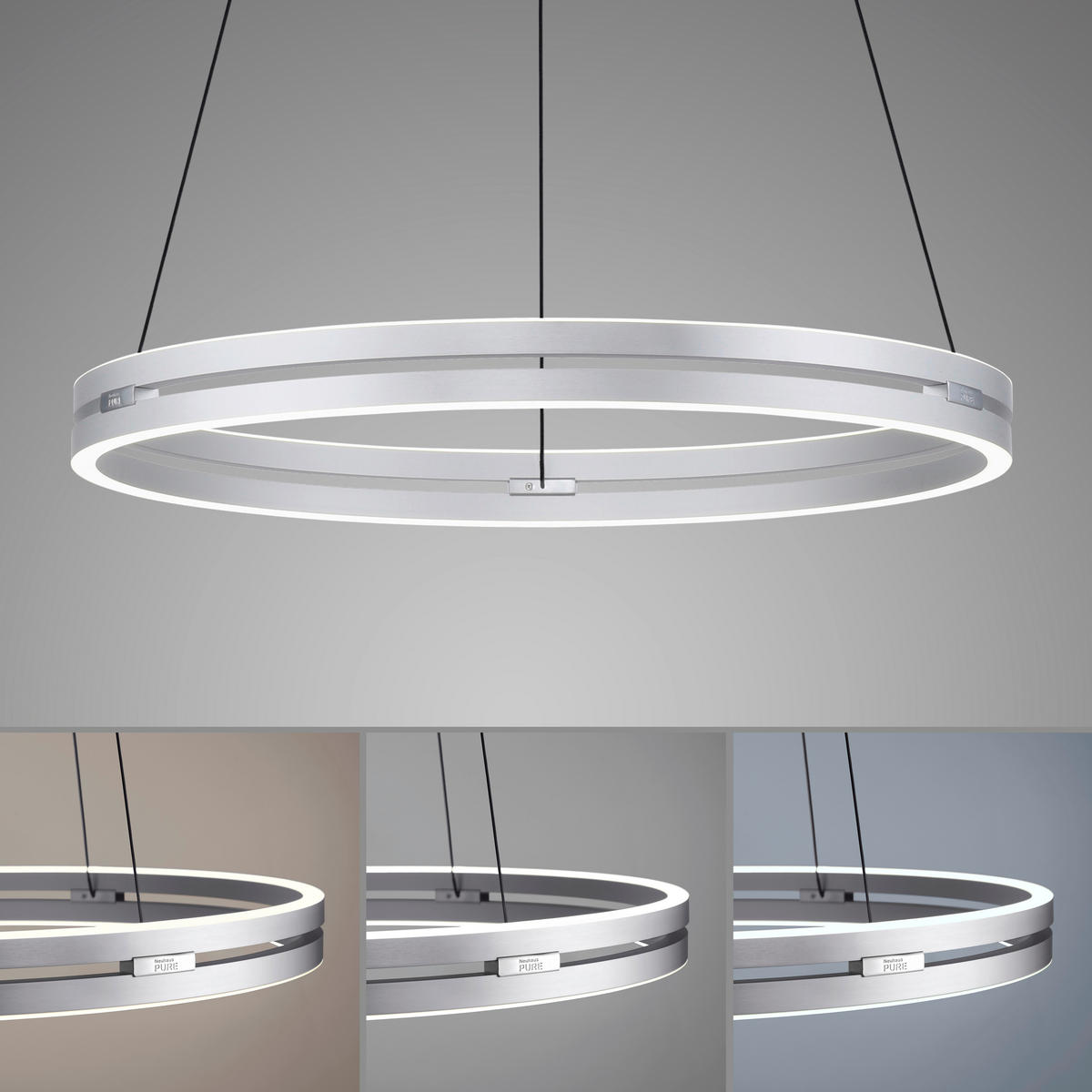 LED-HÄNGELEUCHTE 69,5/69,5/350 cm  - Alufarben, Design, Kunststoff/Metall (69,5/69,5/350cm) - Neuhaus PURE