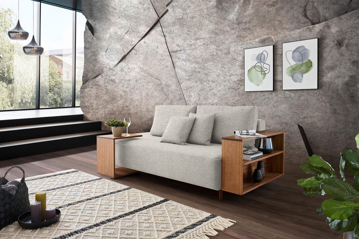 SCHLAFSOFA in Textil Ecru  - Ecru/Nussbaumfarben, Natur, Holz/Textil (228/90/100cm) - Joka