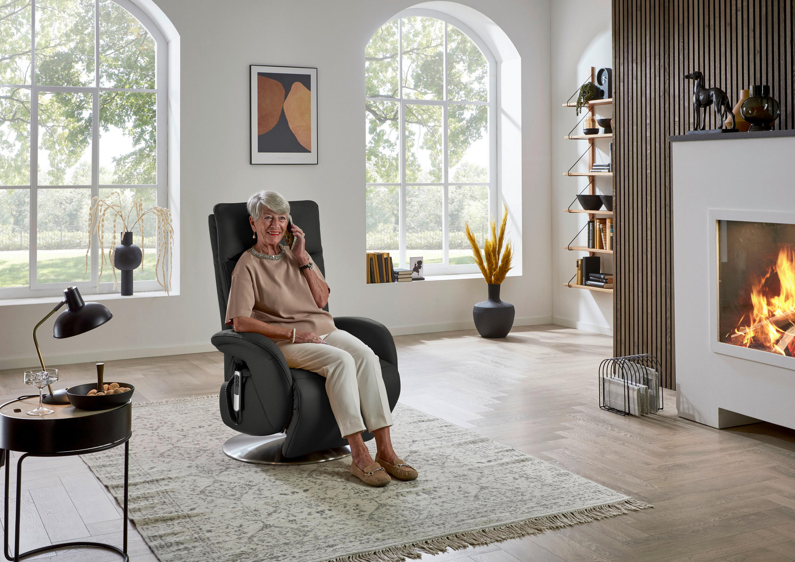 RELAXSESSEL in Leder Anthrazit  - Edelstahlfarben/Anthrazit, Design, Leder/Metall (70/108/80cm) - Cantus