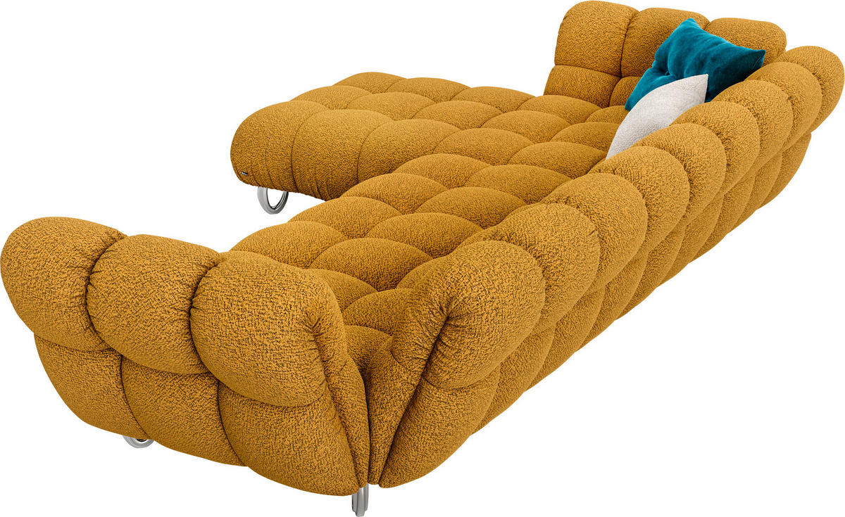ECKSOFA in Jacquard, Bouclé Currygelb  218/340 cm  - Currygelb/Alufarben, Trend, Textil/Metall (218/340cm) - Bretz