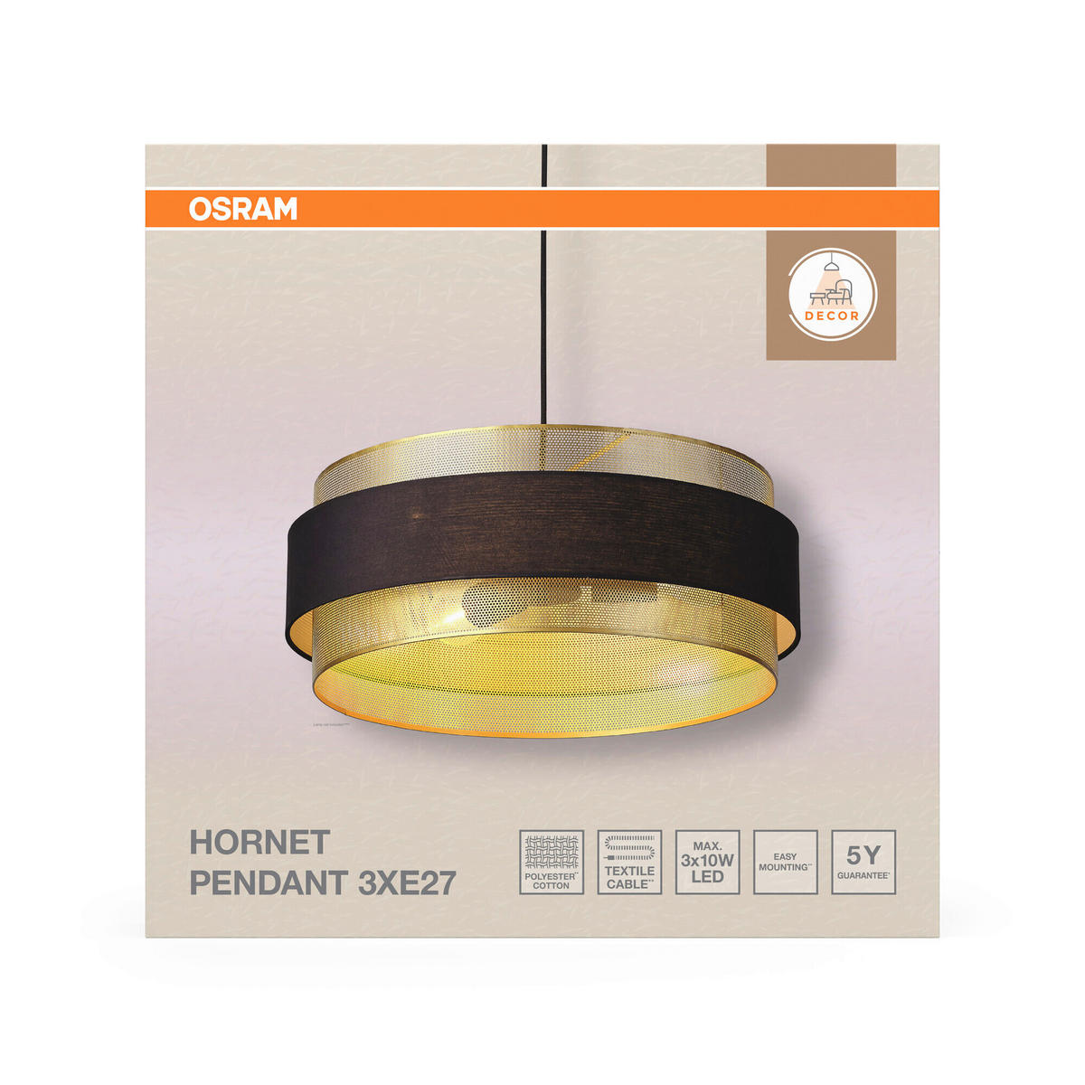 HÄNGELEUCHTE 50/150 cm  - Goldfarben/Schwarz, KONVENTIONELL, Textil/Metall (50/150cm) - Osram