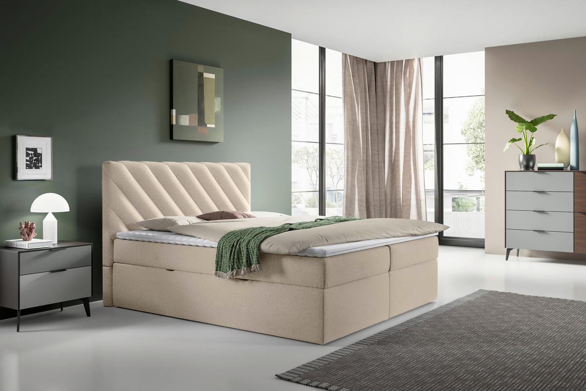 BOXBETT 140/200 cm  in Beige  - Beige/Schwarz, Modern, Textil (140/200cm) - MID.YOU
