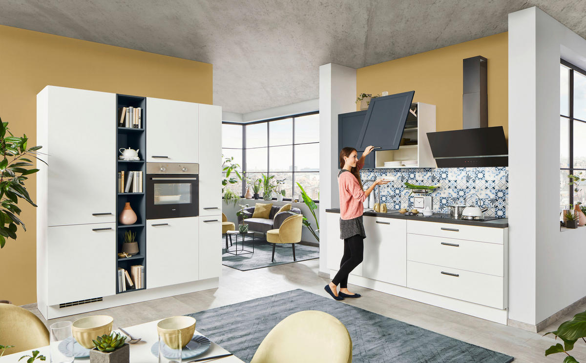 HÖRNKÖK 180/220 cm  i blå, vit  - vit/blå, Design, trämaterial (180/220cm) - Celina