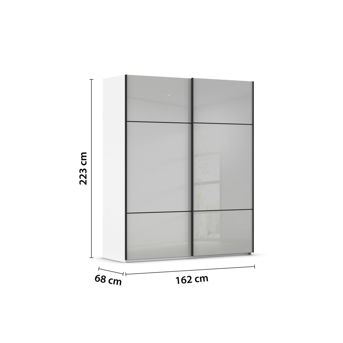 SCHWEBETÜRENSCHRANK in Grau, Weiss  - Weiss/Schwarz, Konventionell, Glas/Holzwerkstoff (162/223/68cm) - Novel