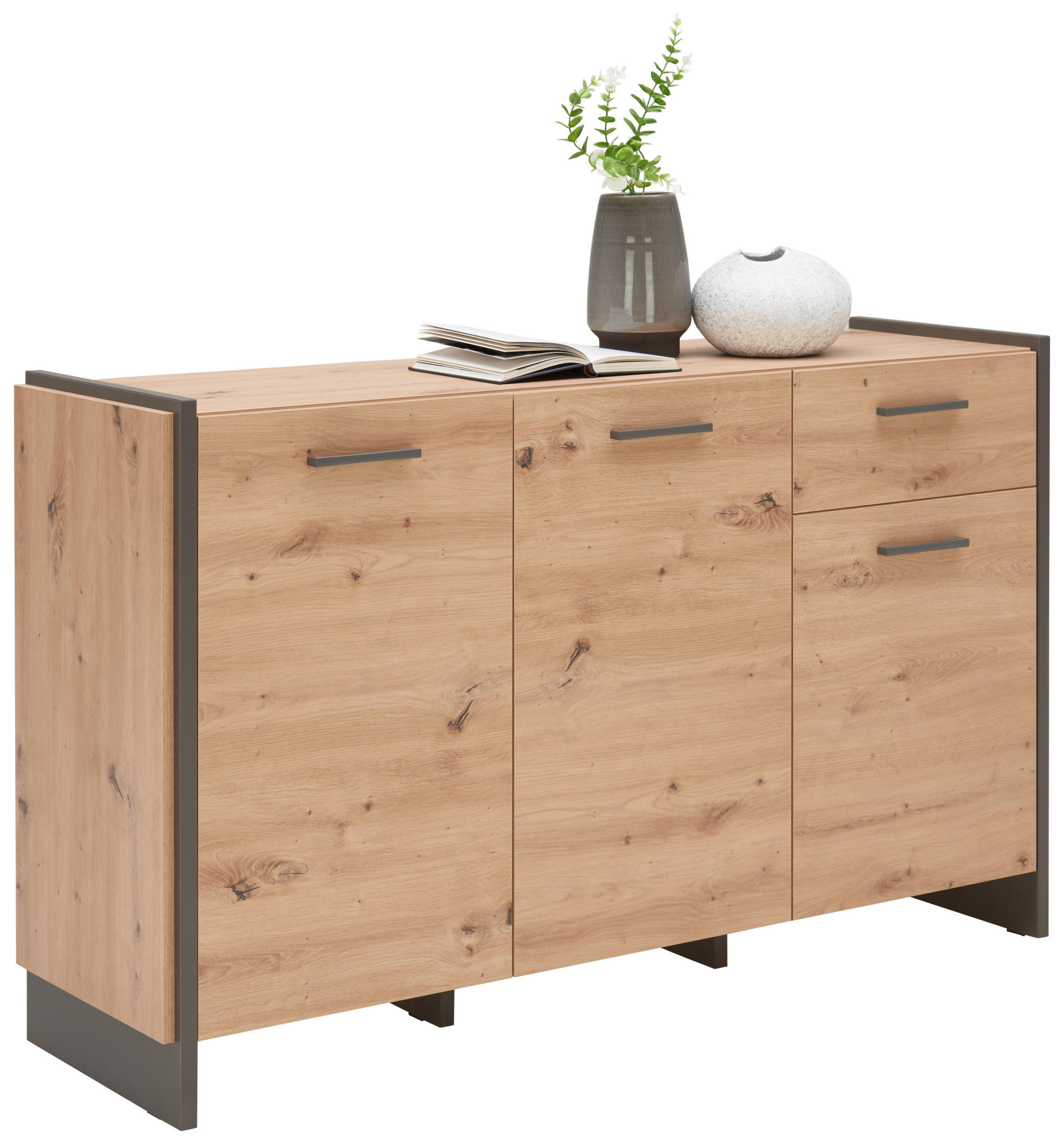 SIDEBOARD Grau, Eichefarben - Eichefarben/Grau, Trend, Kunststoff/Metall (141,8/86,01/41,3cm) - Hom`in