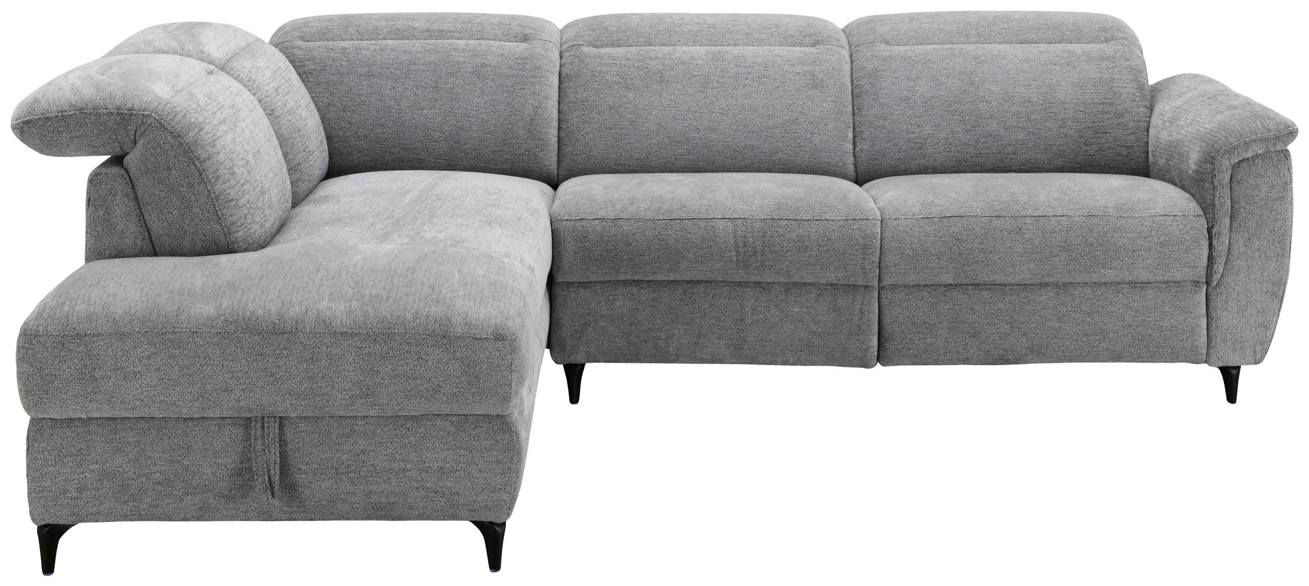ECKSOFA Grau Chenille Relaxfunktion, Kopfteilverstellung, Stauraum  - Schwarz/Grau, Design, Textil/Metall (220/266cm) - Xora