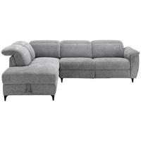 ECKSOFA Grau Chenille Relaxfunktion, Kopfteilverstellung, Stauraum  - Schwarz/Grau, Design, Textil/Metall (220/266cm) - Xora