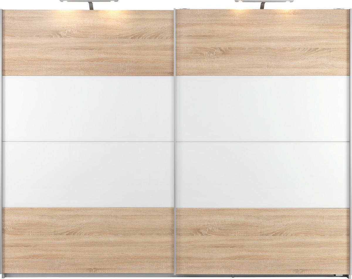 SCHWEBETÜRENSCHRANK in Weiss, Sonoma Eiche  - Weiss/Alufarben, Konventionell, Glas/Holzwerkstoff (226/229/62cm) - Xora