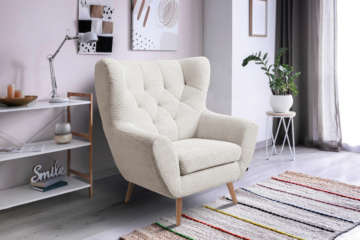 SESSEL in Cord Creme  - Eichefarben/Creme, Design, Holz/Textil (87/101/95cm) - Stylife