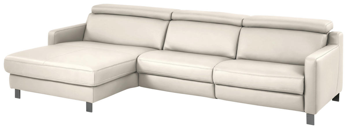 ECKSOFA in Echtleder Beige  - Beige/Schwarz, Design, Leder/Metall (176/291cm) - Valdera