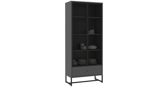 VITRINE in Anthrazit, Schwarz - Anthrazit/Schwarz, MODERN, Holzwerkstoff/Metall (80/190/41cm) - Novel