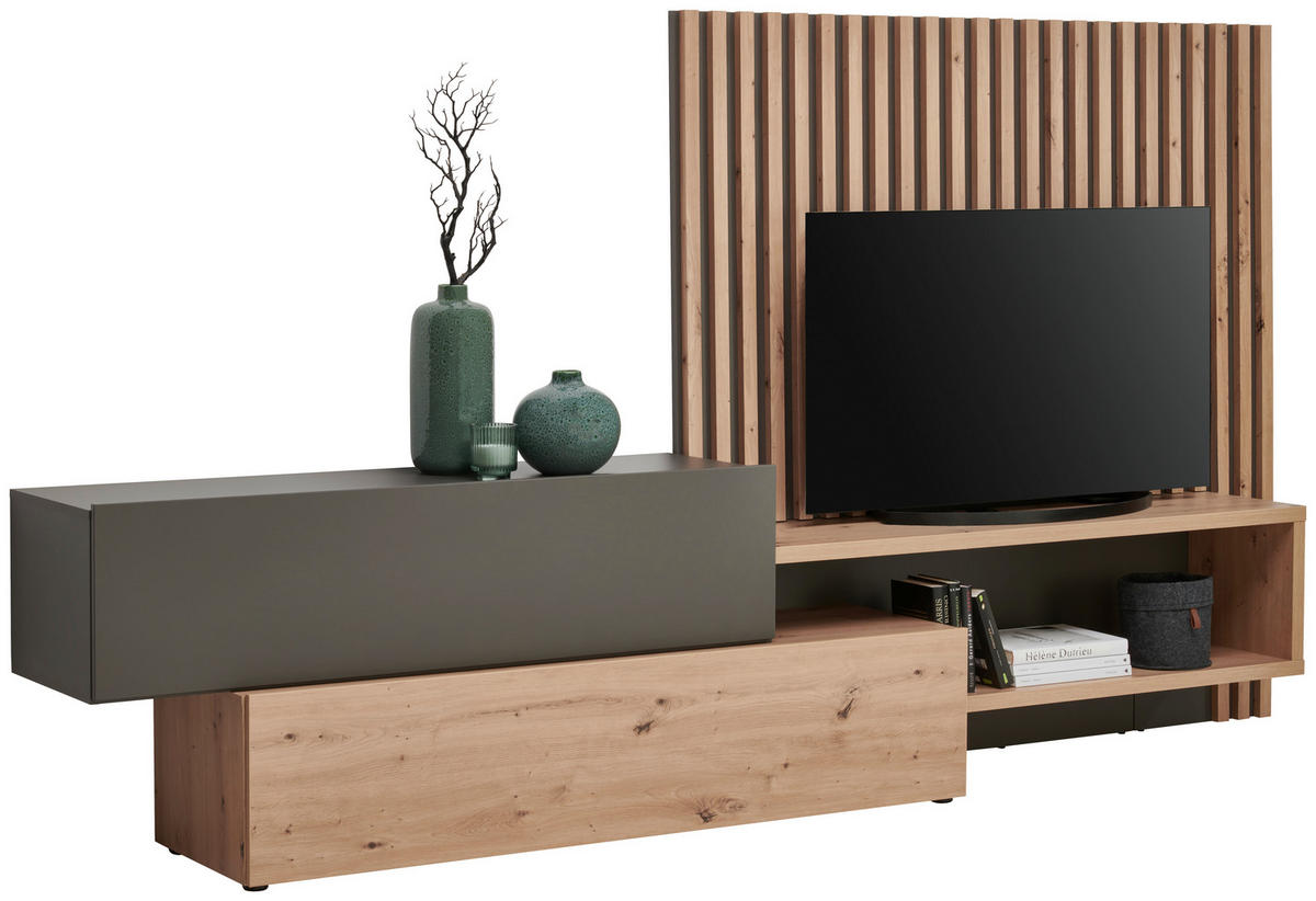 WOHNWAND  in Grau, Eiche Artisan 288,5/152,5/42,5 cm  - Eiche Artisan/Grau, Modern, Holzwerkstoff (288,5/152,5/42,5cm) - Carryhome