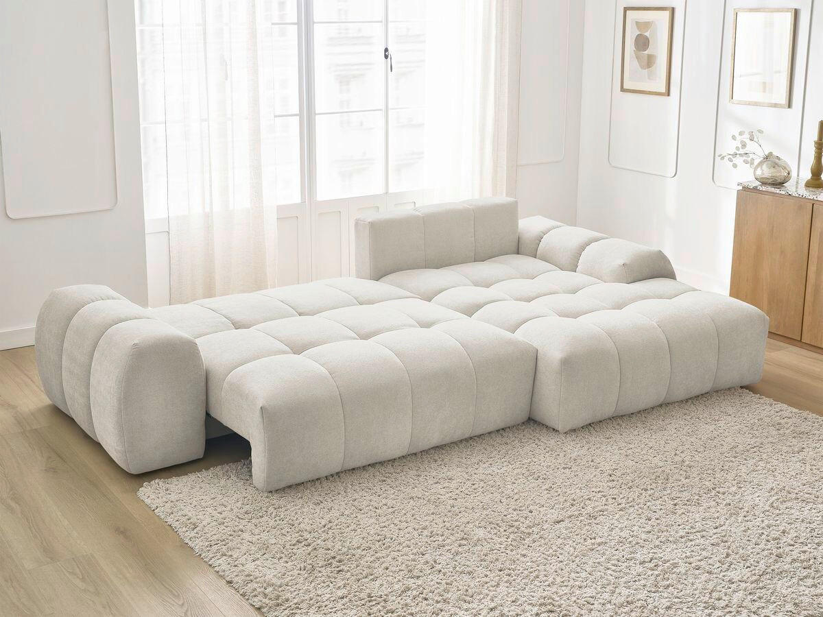 ECKSCHLAFSOFA EVEREST  mit Rücken echt, Armteil links, Armteil rechts Struktur Beige  - Beige/Schwarz, MODERN, Kunststoff/Textil (318/180cm) - Livetastic