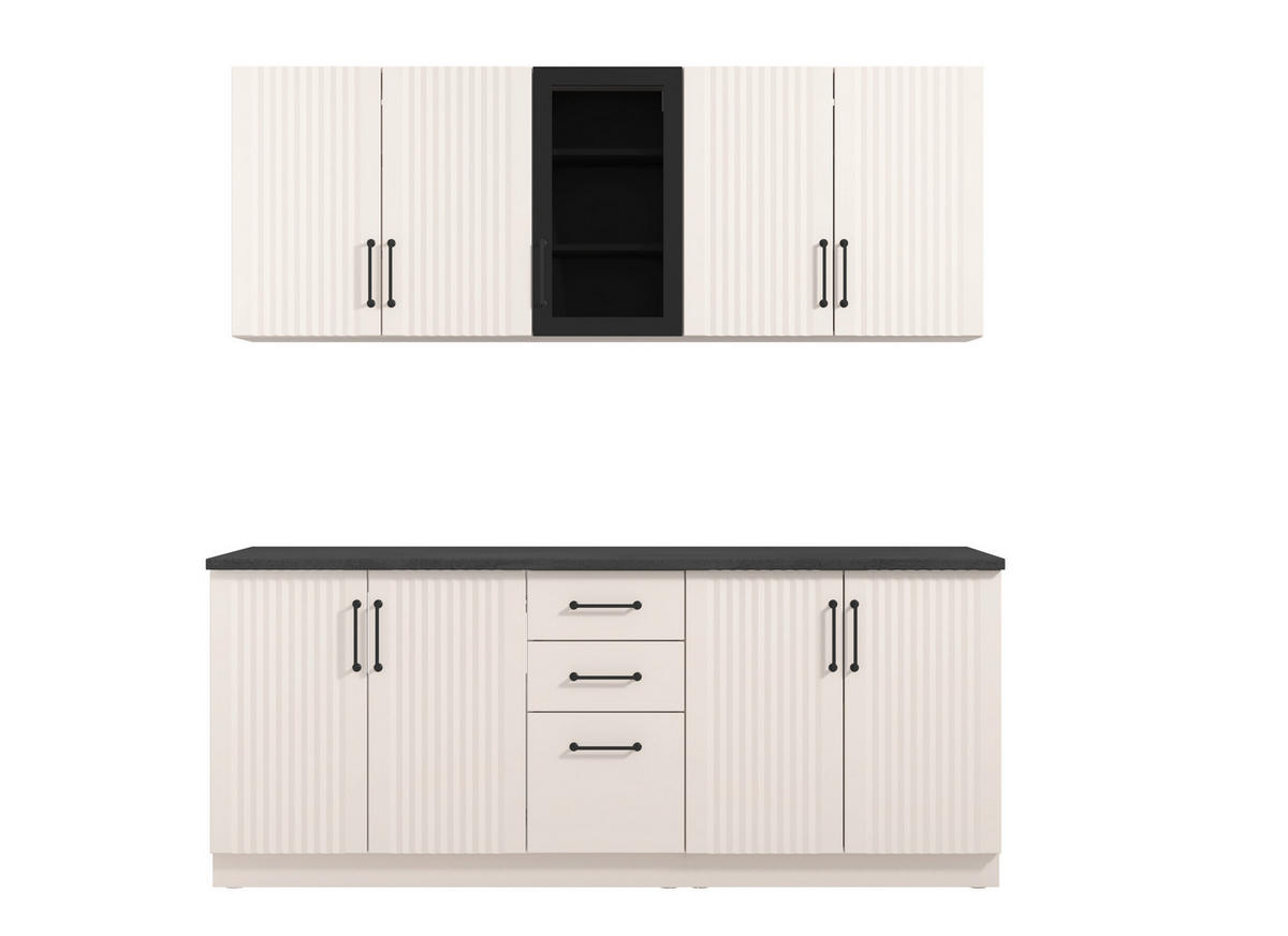KONYHABLOKK GÉPEK NÉLKÜL 200/51/31/200 cm  - Artisan tölgy/szürke, Basics, faalapú anyag/Üveg (200/51/31/200cm) - Carryhome