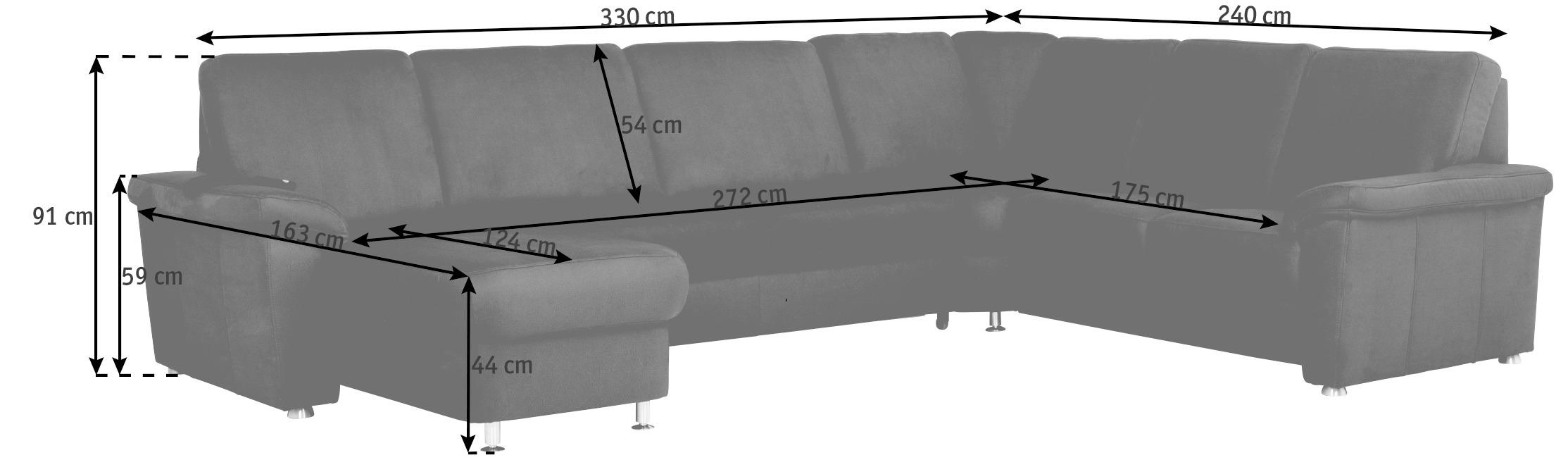WOHNLANDSCHAFT Rot Flachgewebe - Chromfarben/Rot, KONVENTIONELL, Textil/Metall (163/330/240cm) - Beldomo System