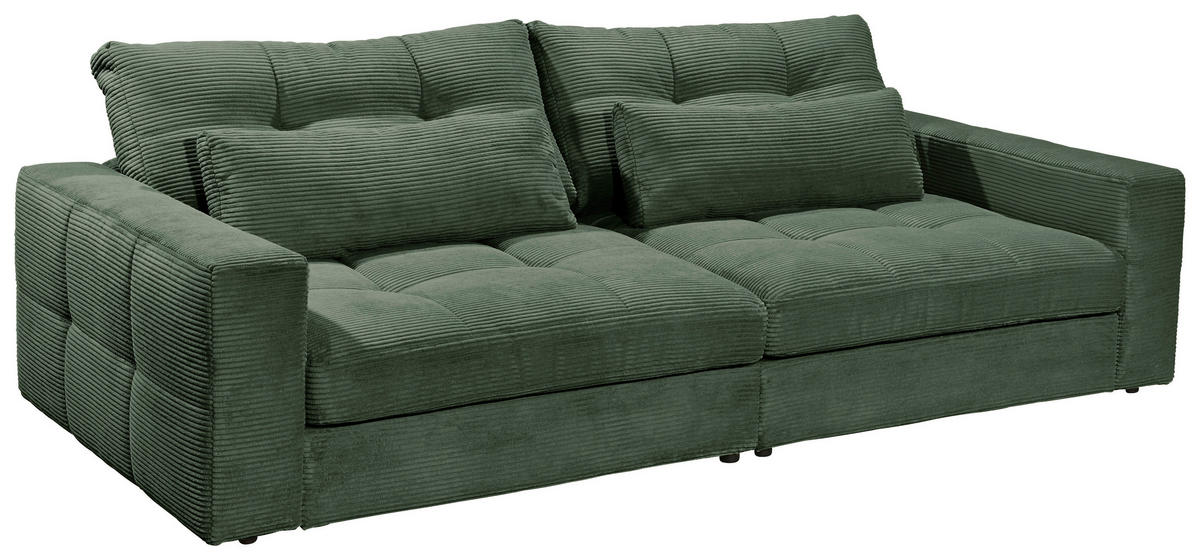 BIGSOFA Cord Dunkelgrün  - Dunkelgrün/Schwarz, Basics, Kunststoff/Textil (265/94/122cm) - Livetastic