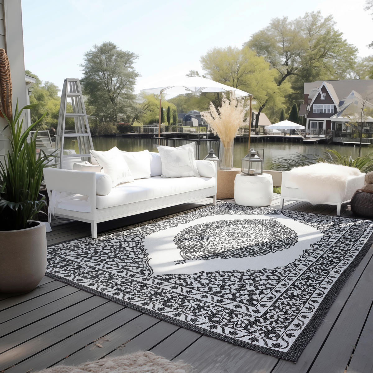 OUTDOORTEPPICH 200/290 cm Gemini Schwarz, Weiß  - Schwarz/Weiß, Design, Kunststoff (200/290cm)