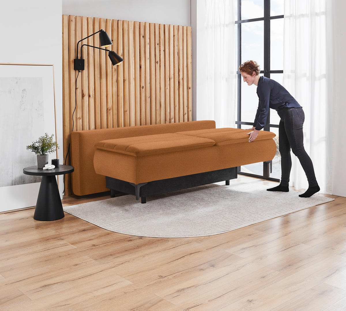 BOXSPRINGSOFA in Flachgewebe Rostfarben  - Rostfarben/Schwarz, Konventionell, Textil/Metall (204/93/100cm) - Livetastic