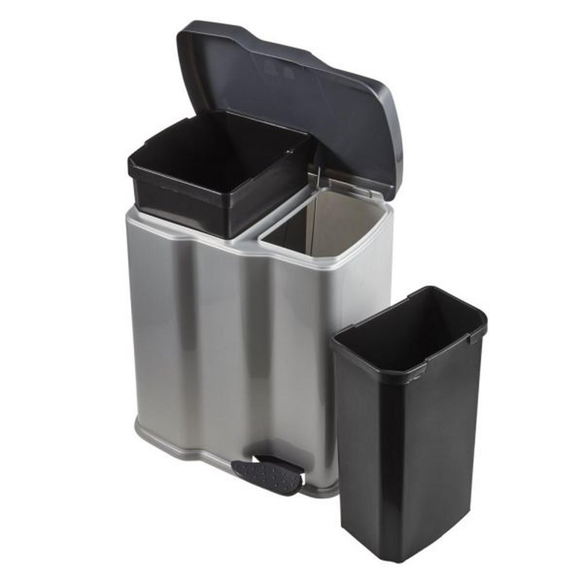 SUSTAV ZA ODVAJANJE OTPADA  7 + 15 l   - srebrne boje/crna, Basics, plastika (39,5/29/43cm)