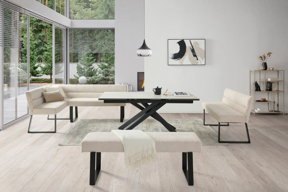 ECKBANK 150/190 cm Webstoff, Bouclé Beige   - Beige/Schwarz, KONVENTIONELL, Textil/Metall (150/190cm) - MID.YOU