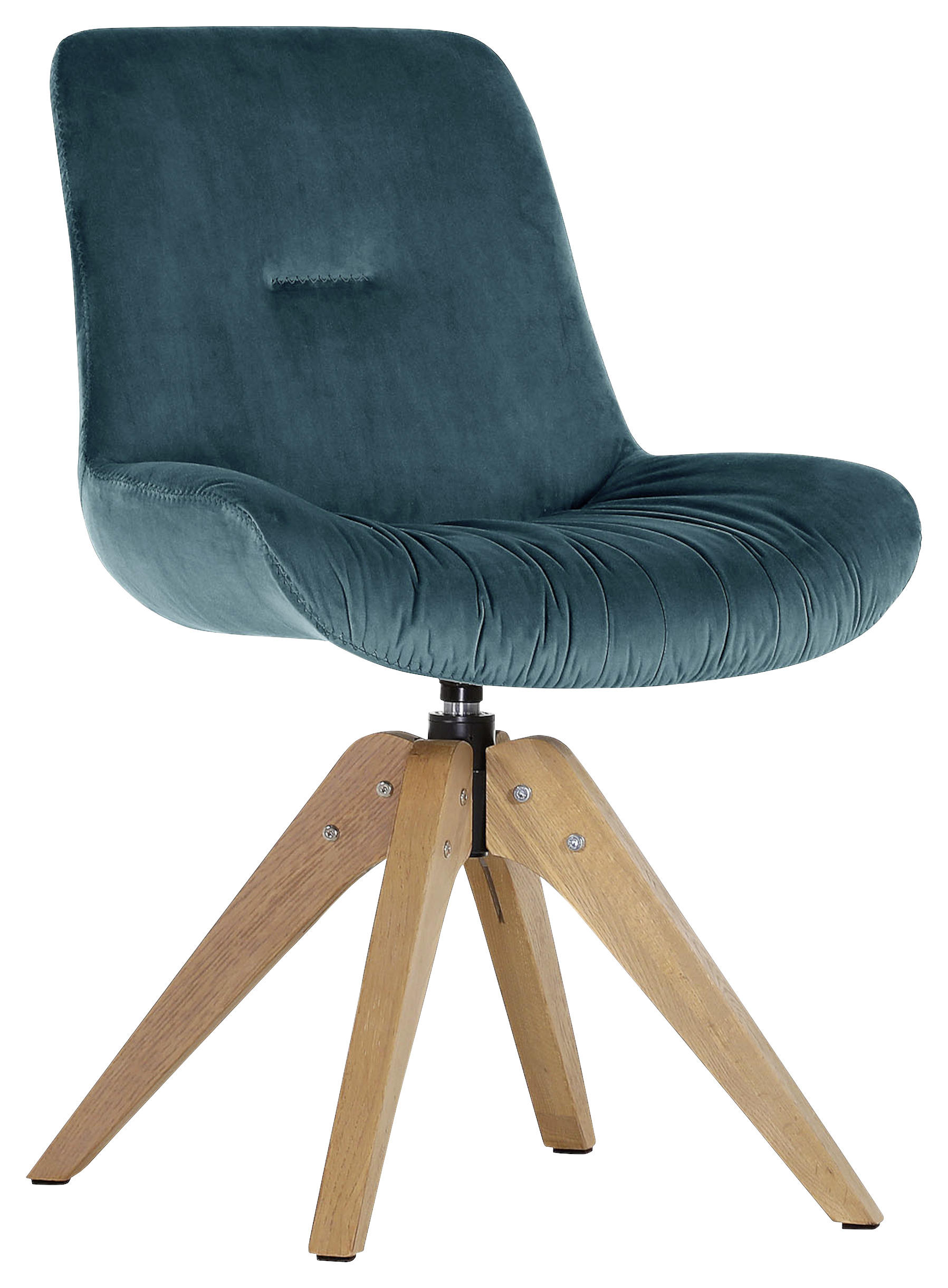 STUHL Flachgewebe Smaragdgrün Sitzfläche 360° drehbar  - Smaragdgrün/Eichefarben, Design, Holz/Textil (55/84/60cm) - Linea Natura