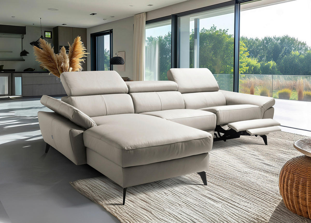 ECKSOFA Lederlook Echtleder Platinfarben  - Platinfarben/Schwarz, Design, Leder/Textil (179/252cm) - Livetastic