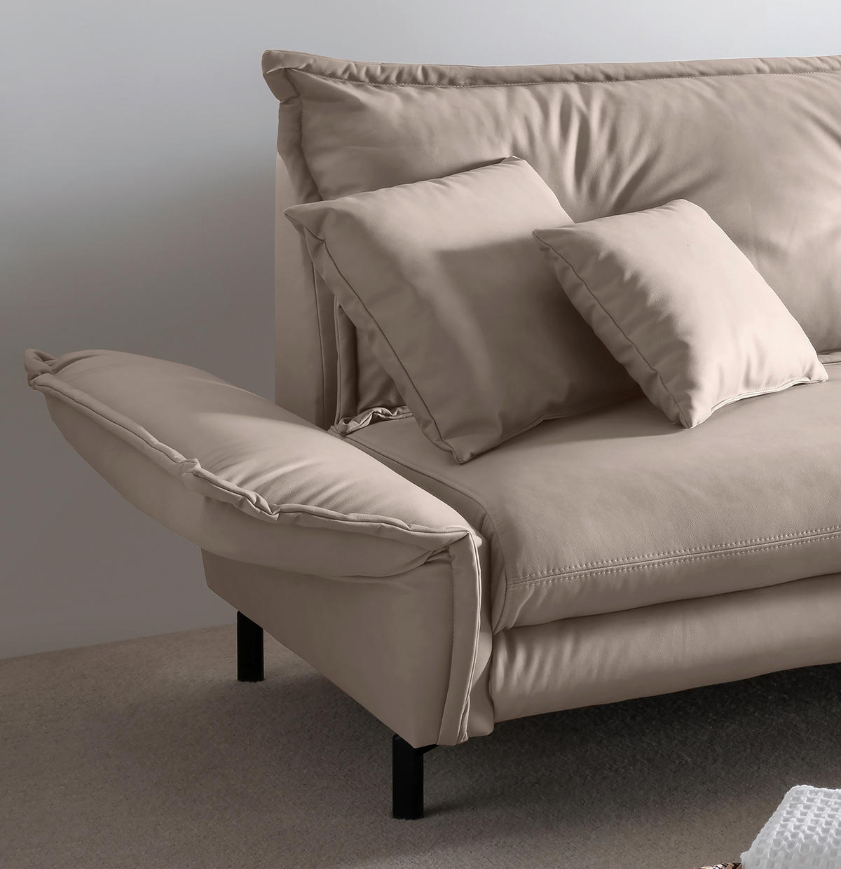 ECKSOFA in Lederlook Beige  - Beige/Schwarz, Modern, Textil/Metall (255/180cm) - Livetastic