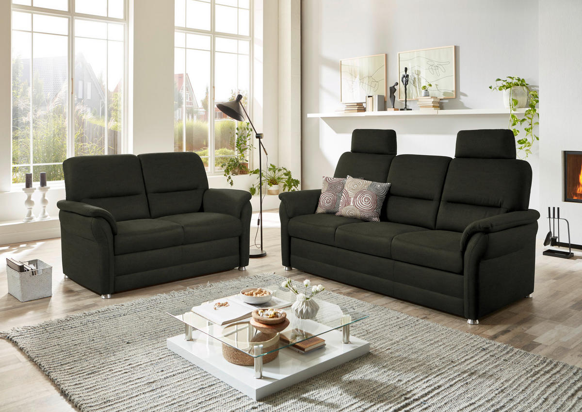 SITZGARNITUR Mikrofaser Waldgrün  - Waldgrün/Alufarben, KONVENTIONELL, Textil/Metall (192/96/89cm) - Beldomo Comfort