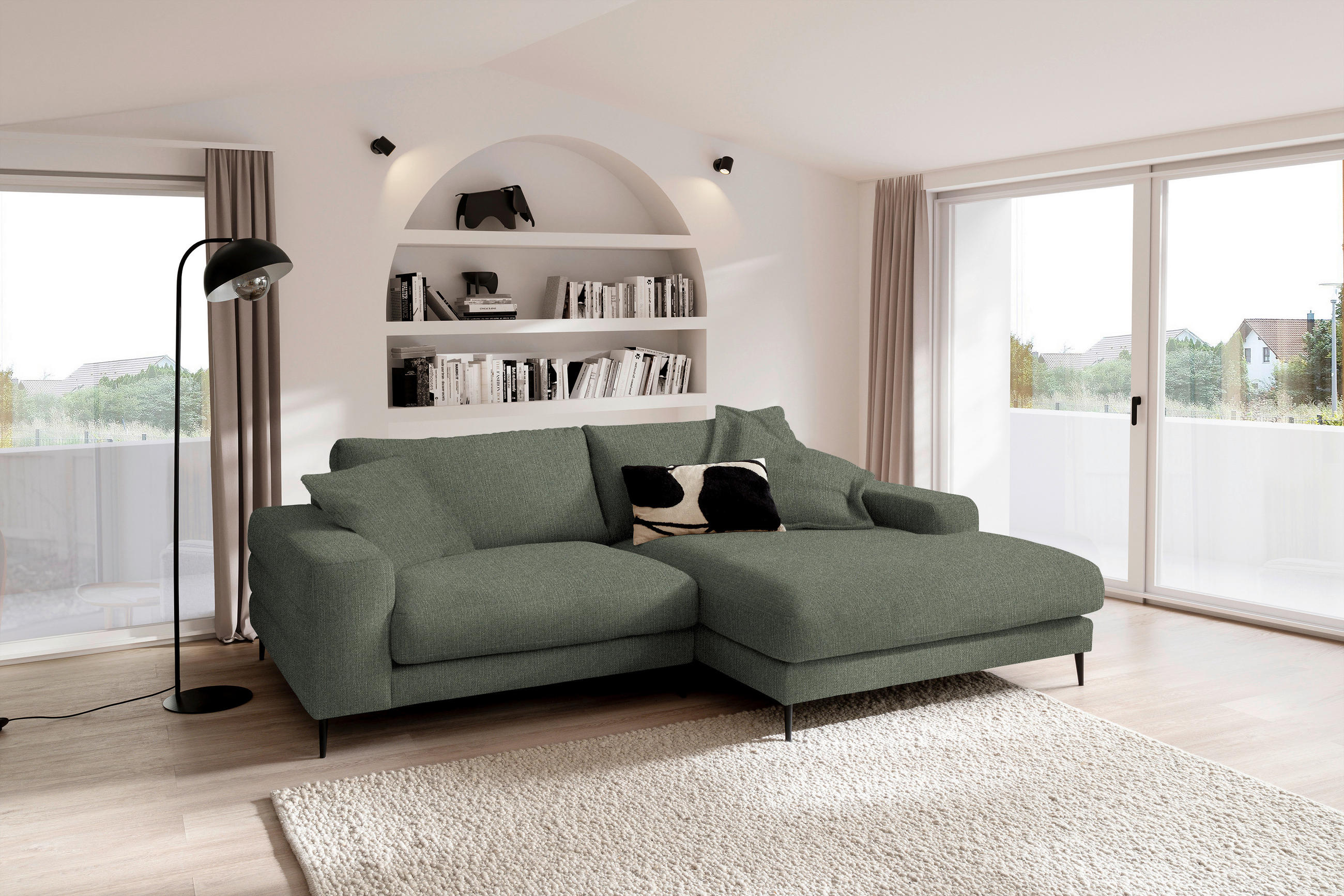 ECKSOFA in Flachgewebe Grün  253/177 cm  - Schwarz/Grün, Design, Textil/Metall (253/177cm) - Dieter Knoll