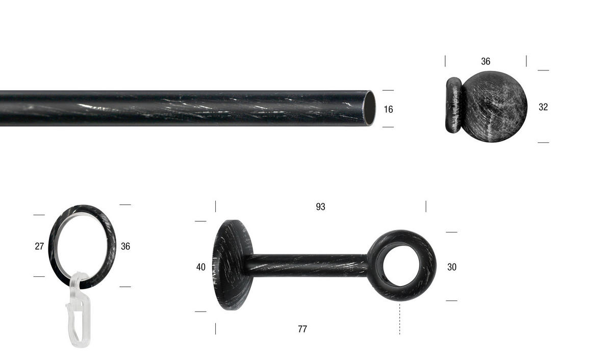 VORHANGSTANGE 120 cm  - Silberfarben/Schwarz, KONVENTIONELL, Metall (120cm)