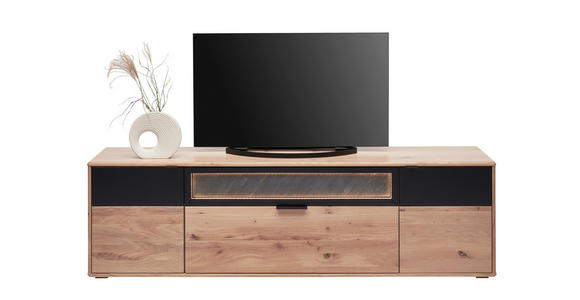 LOWBOARD Schwarz, Eiche Bianco  200/59/42 cm  - Eiche Bianco/Schwarz, Natur, Holz/Holzwerkstoff (200/59/42cm) - Linea Natura