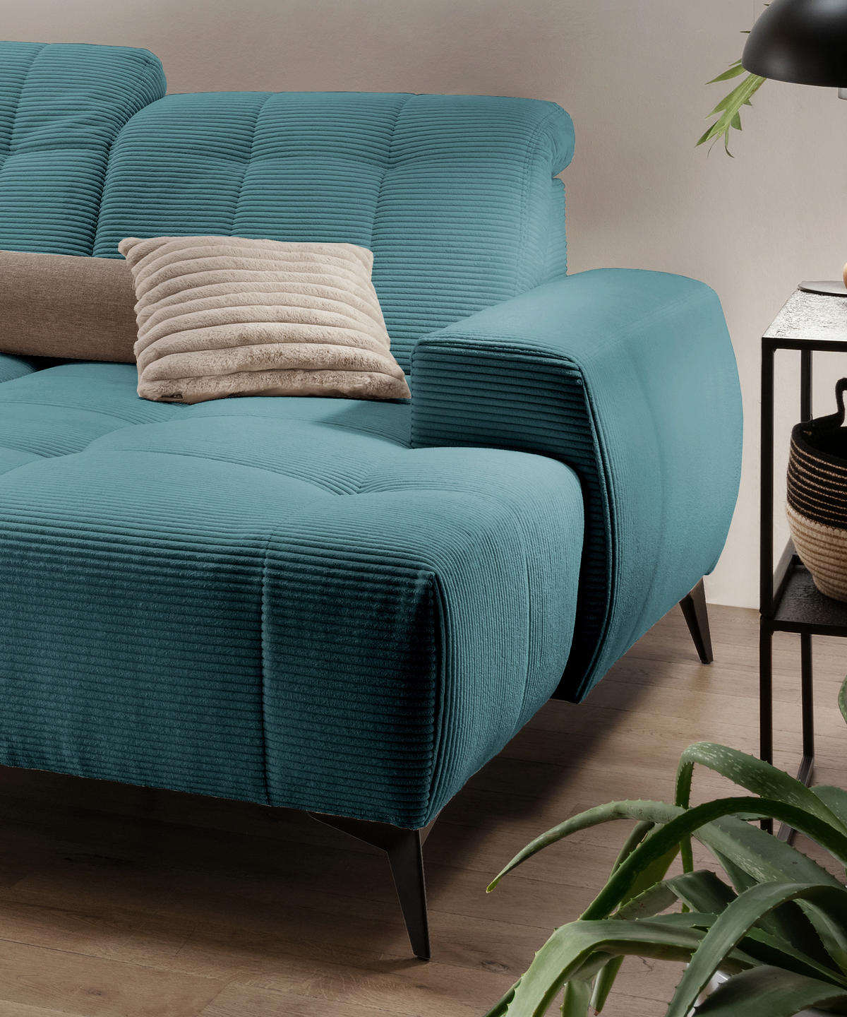 WOHNLANDSCHAFT SANO in Cord Petrol  - Petrol/Schwarz, MODERN, Textil/Metall (200/337/180cm) - Livetastic