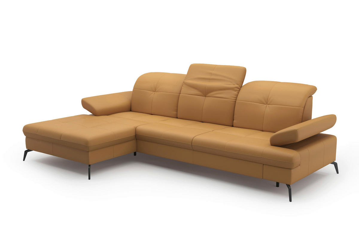 ECKSOFA Currygelb Echtleder  - Currygelb/Schwarz, KONVENTIONELL, Leder/Metall (185/279cm) - Sit & More
