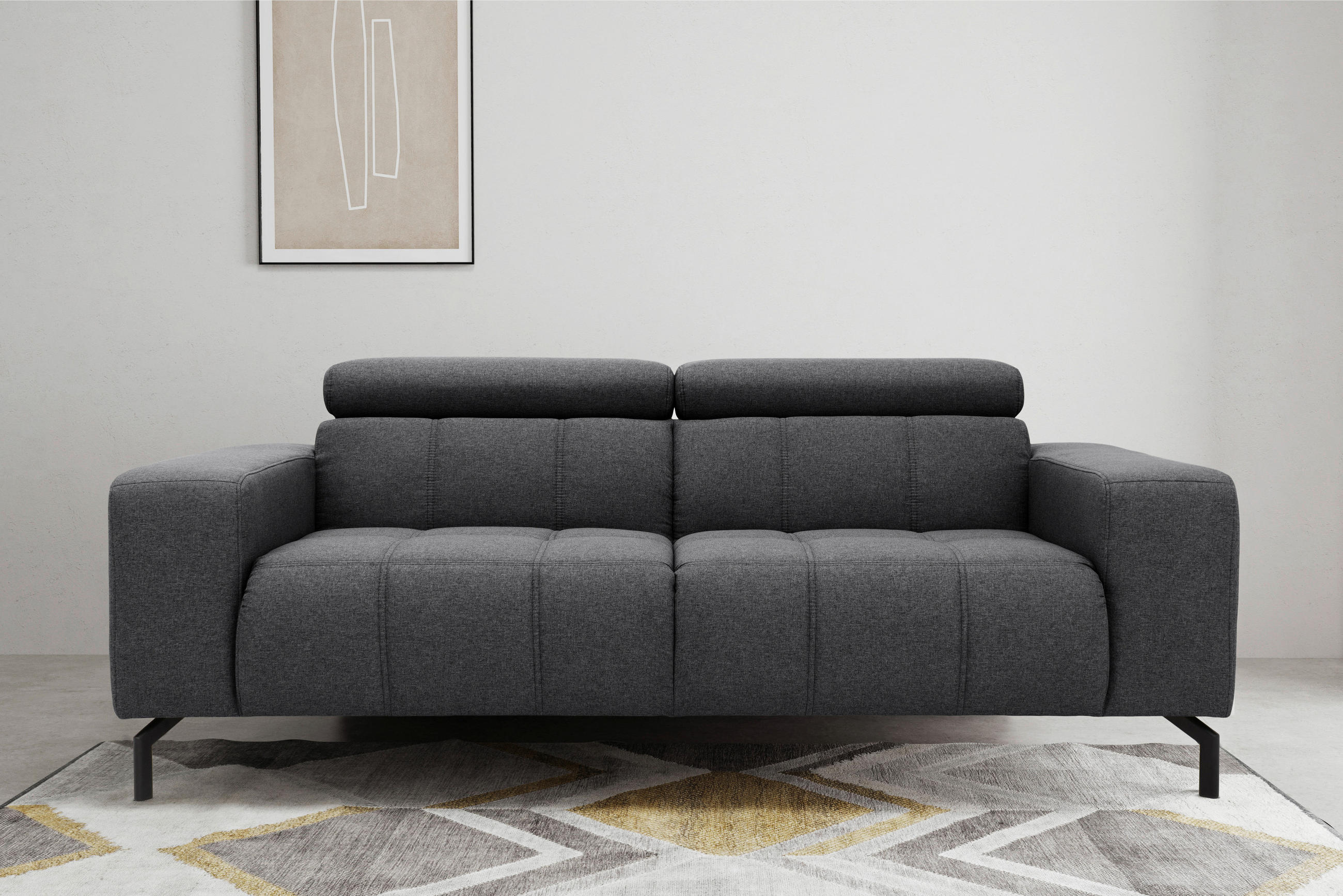 3-SITZER-SOFA Webstoff Grau  - Schwarz/Grau, Design, Textil/Metall (238/79/104cm) - MID.YOU