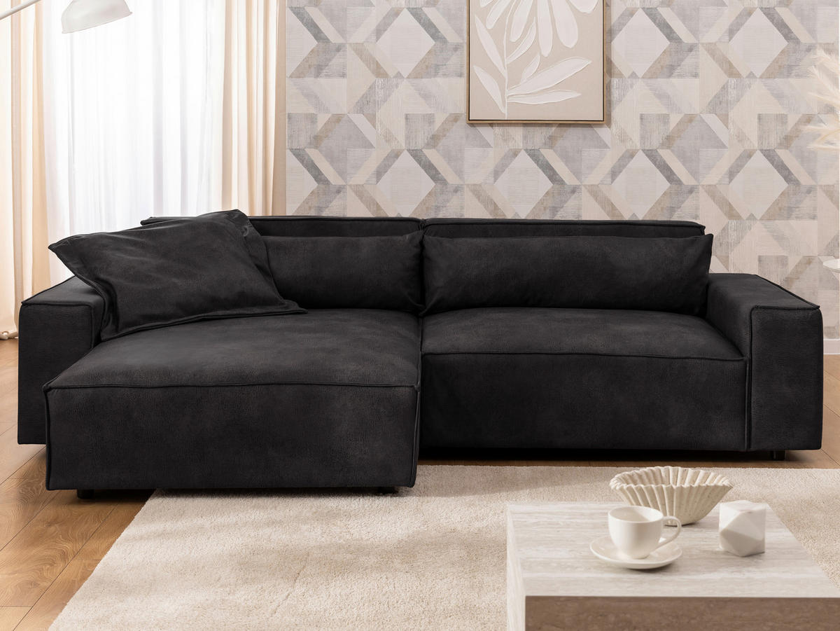 ECKSOFA Curduroy in Lederlook Anthrazit Rückenkissen  251/142 cm  - Anthrazit/Schwarz, Design, Kunststoff/Textil (251/142cm) - P & B