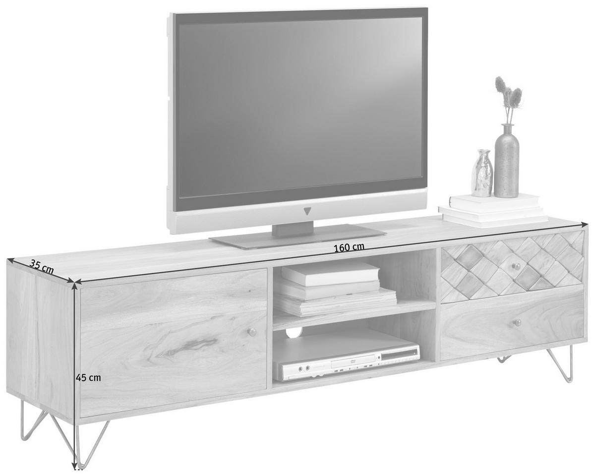NÍZKA KOMODA, akácia, prírodná farba, 160/45/35 cm - prírodná farba, Trend, kov/drevo (160/45/35cm) - Ambia Home