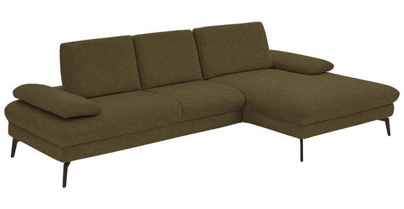 ECKSOFA in Chenille, Mikrofaser Olivgrün 299/157 cm - Schwarz/Olivgrün, Design, Textil/Metall (299/157cm) - Dieter Knoll