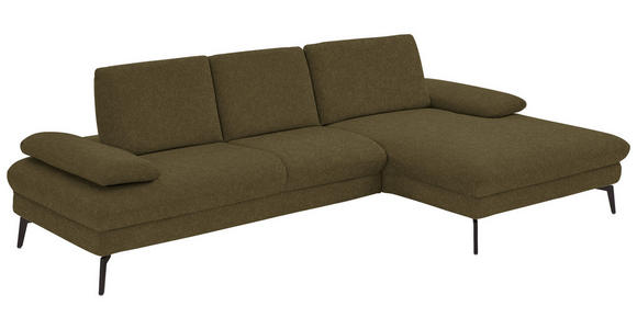 ECKSOFA in Chenille, Mikrofaser Olivgrün  - Schwarz/Olivgrün, Design, Textil/Metall (299/157cm) - Dieter Knoll