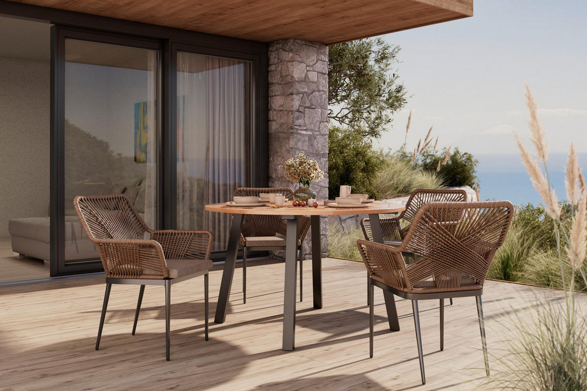 STOL VRTNI     crna, boje tikovine  drvo, metal  - boje tikovine/crna, Moderno, drvo/metal (130/130/75cm) - Ambia Garden