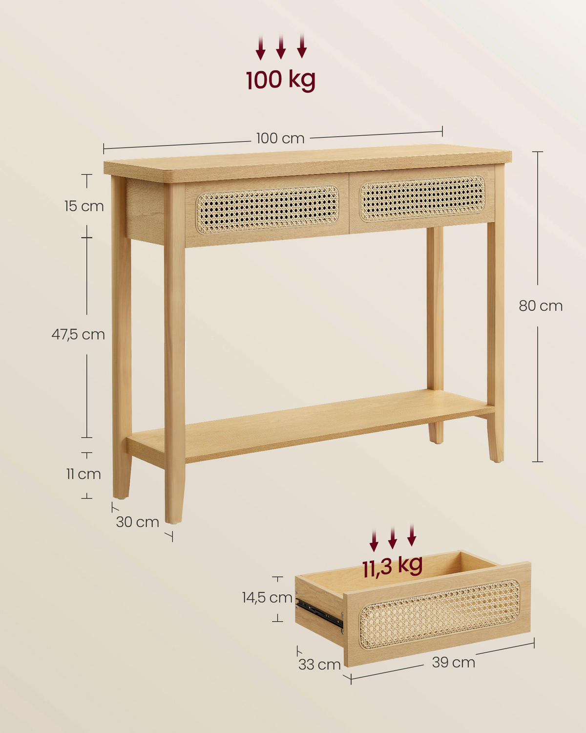 KONSOLE in Holzwerkstoff   100/80/30 cm  - Braun/Pinienfarben, Trend, Holzwerkstoff (100/80/30cm) - MID.YOU
