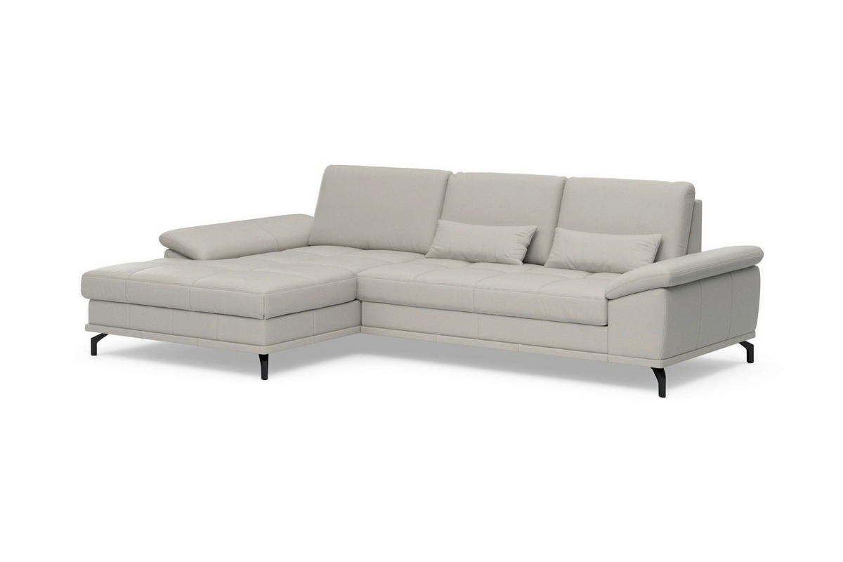 ROHOVÁ SEDAČKA, koža, svetlosivá - čierna/svetlosivá, Basics, kov/koža (176/301cm) - Sit & More