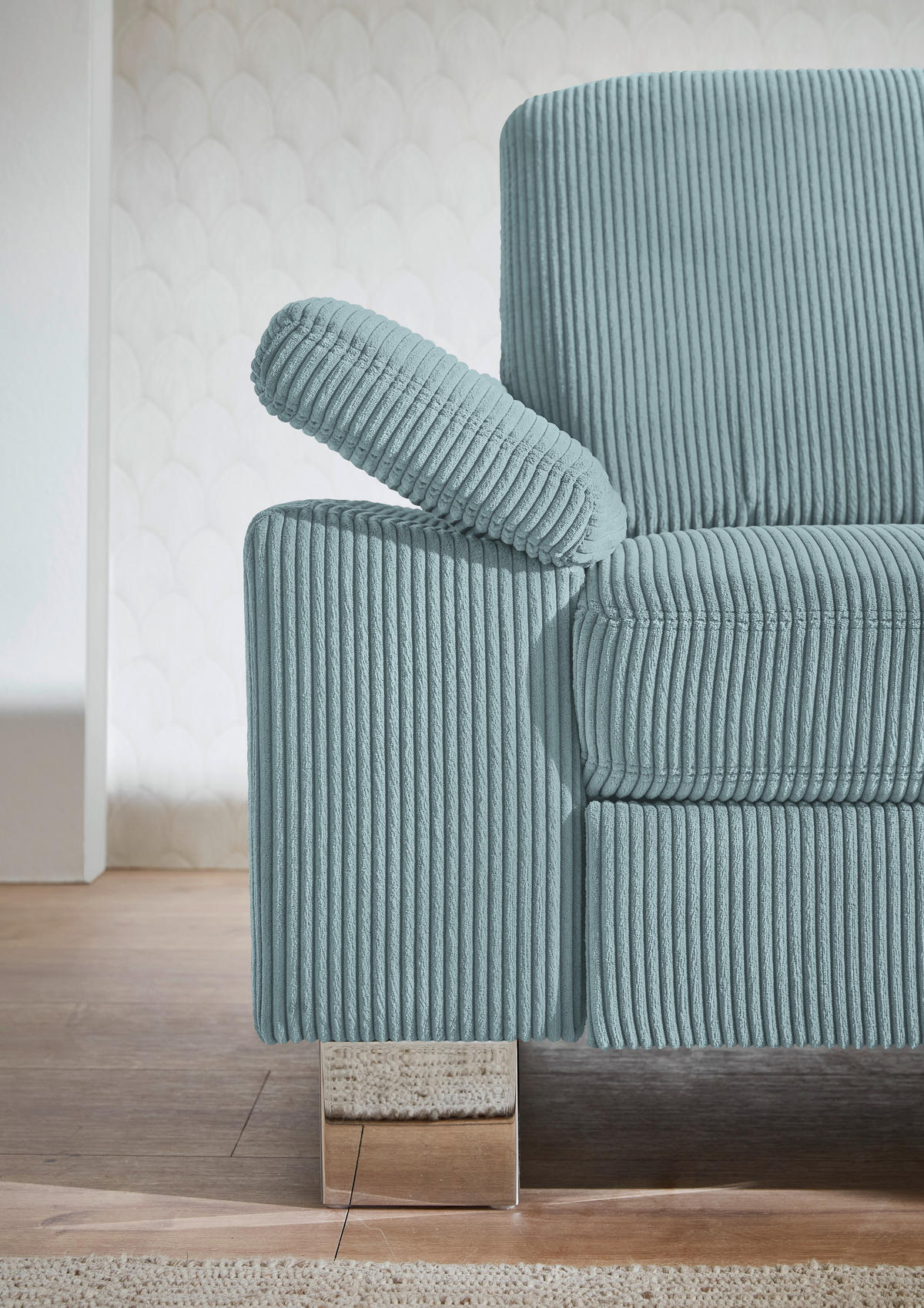 ECKSOFA in Cord Hellblau  - Edelstahlfarben/Hellblau, Konventionell, Textil/Metall (248/200cm) - Beldomo System