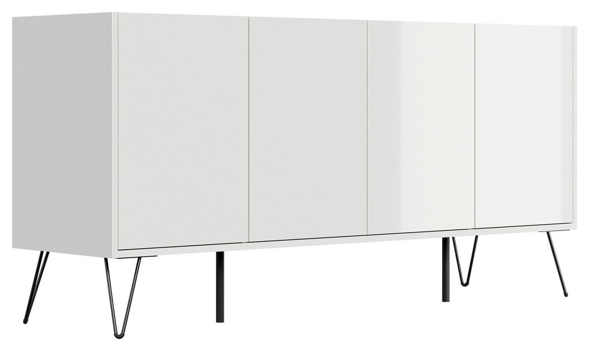 SIDEBOARD Posseik Industrial 155/75,8/42 cm  - Weiß Hochglanz/Eichefarben, Design, Holzwerkstoff/Metall (155/75,8/42cm) - MID.YOU