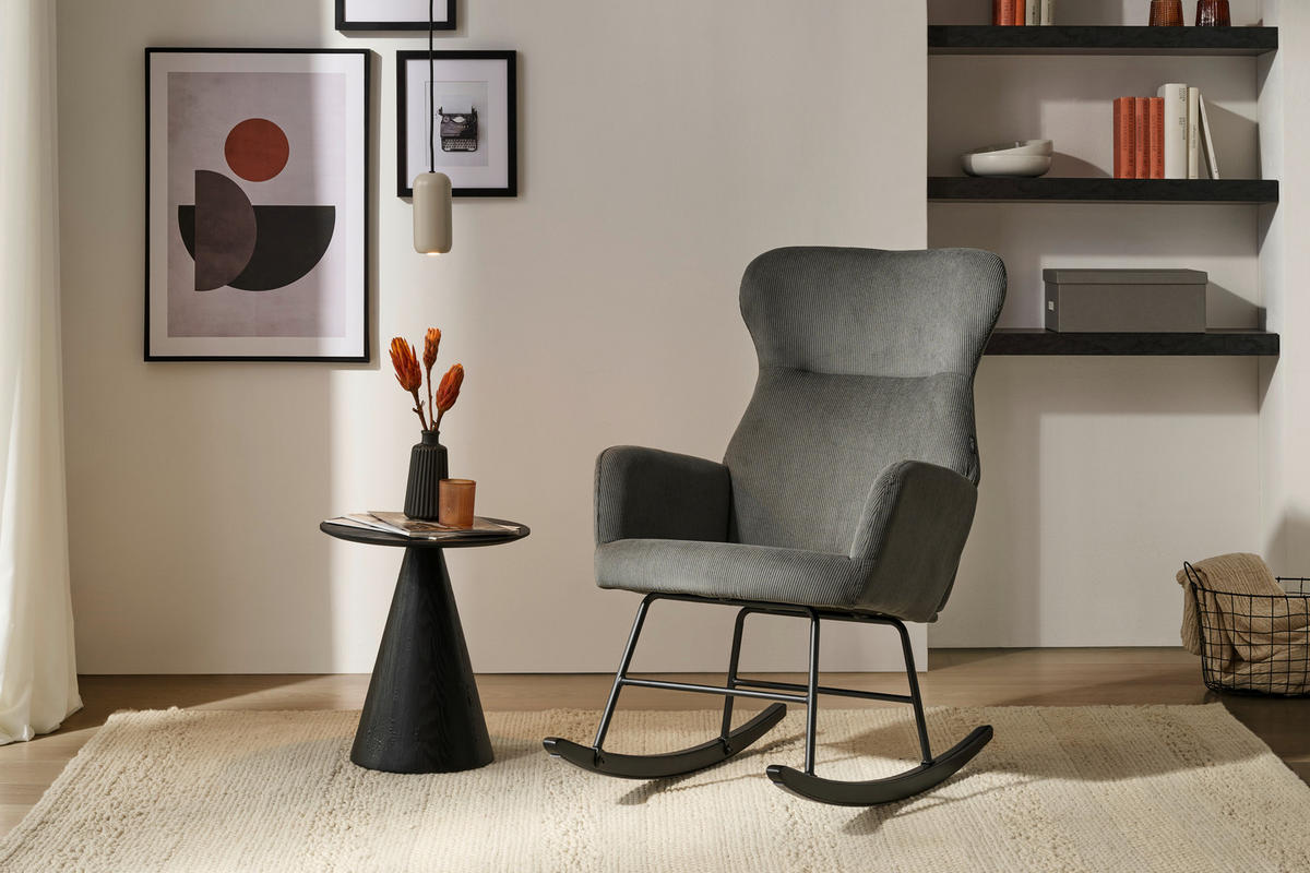 SCHAUKELSESSEL in Cord Grau  - Schwarz/Grau, Design, Holz/Textil (65/97/94cm) - Ti'me