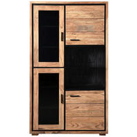 VITRINE  in Hartholz Akazie Grau, Akaziefarben  - Schwarz/Akaziefarben, LIFESTYLE, Glas/Holz (103/180/40cm) - Landscape