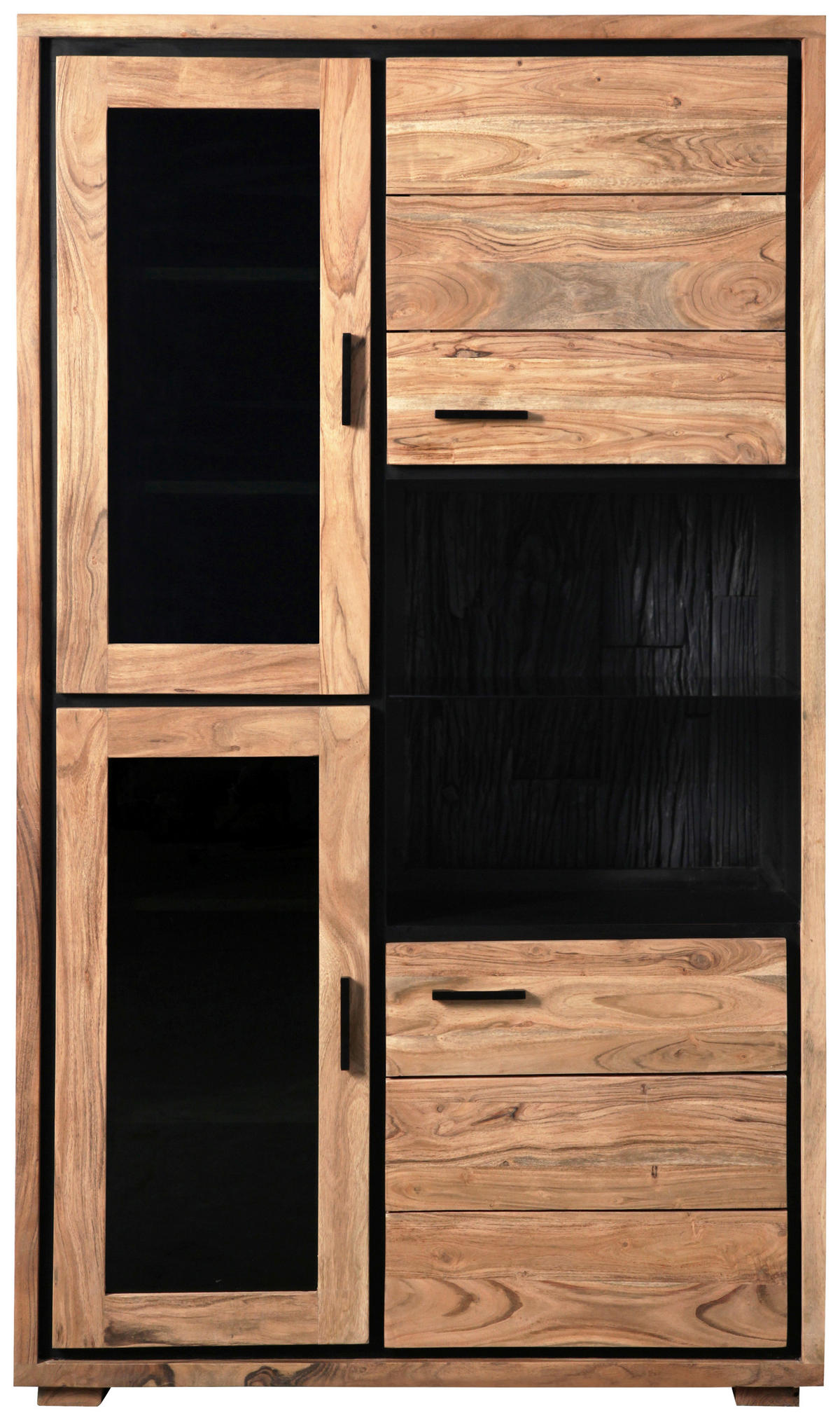 VITRINE  in Hartholz Akazie Grau, Akaziefarben  - Schwarz/Akaziefarben, LIFESTYLE, Glas/Holz (103/180/40cm) - Landscape