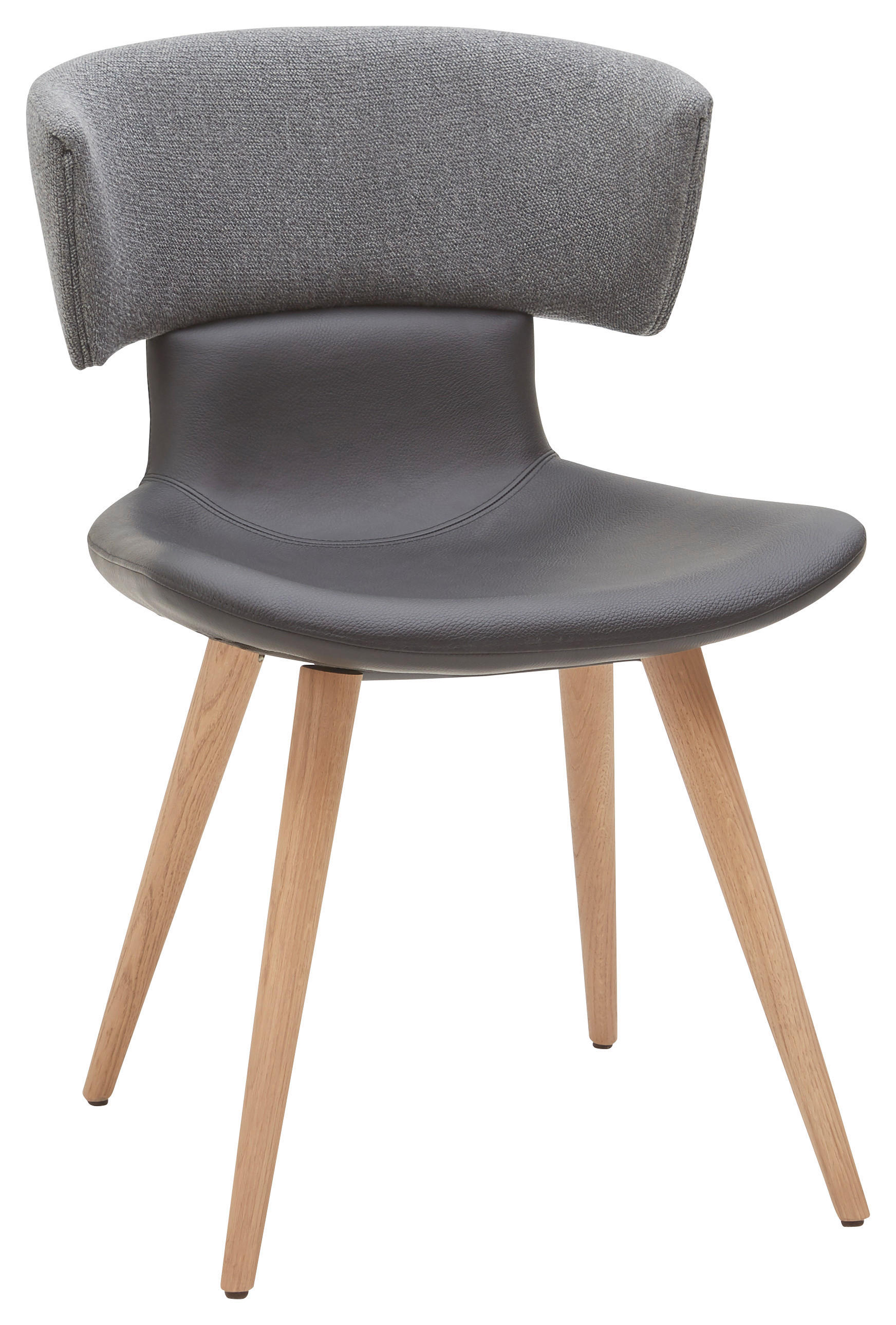 STUHL in Holz, Textil, Leder Grau, Schwarz, Eichefarben  - Eichefarben/Schwarz, Design, Leder/Holz (54/82,5/58cm) - Voglauer