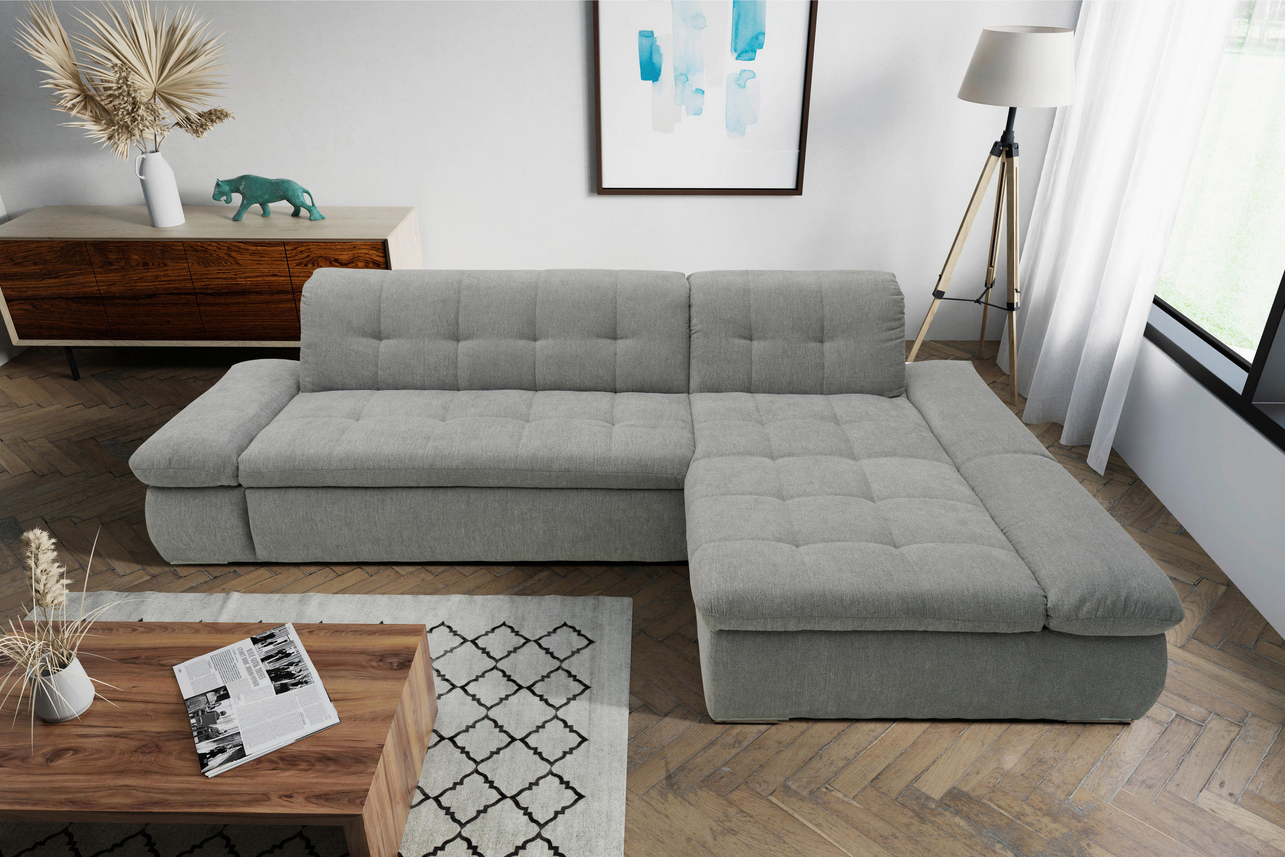 ECKSOFA Grau Mikrofaser  - Chromfarben/Grau, KONVENTIONELL, Textil/Metall (300/172cm) - MID.YOU